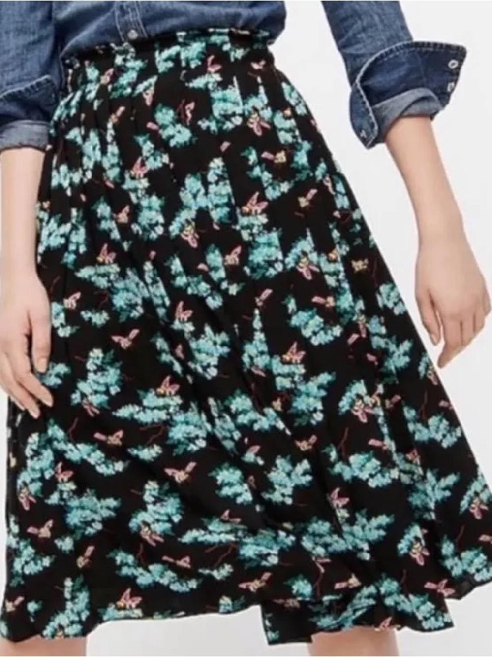 J.Crew Pleated Midi Skirt in Botanical Bees Print 🐝 Size 8